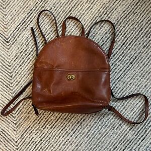 Margot New York Camille Turn Lock Leather Backpack Brown